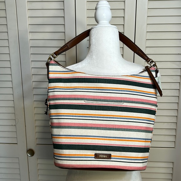 NWT FOSSIL Talulla Hobo Spring Stripe bag with additional and adjustable strap - Picture 2 of 15